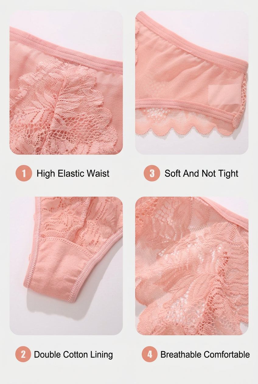 Calcinha Fio Dental de Renda Floral Transparente Cintura Baixa