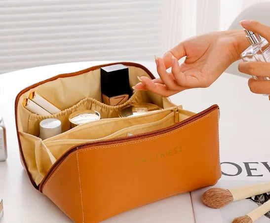 Necessaire Feminina Grande em Material Sintético – Bolsa de Maquiagem Portátil para Viagem