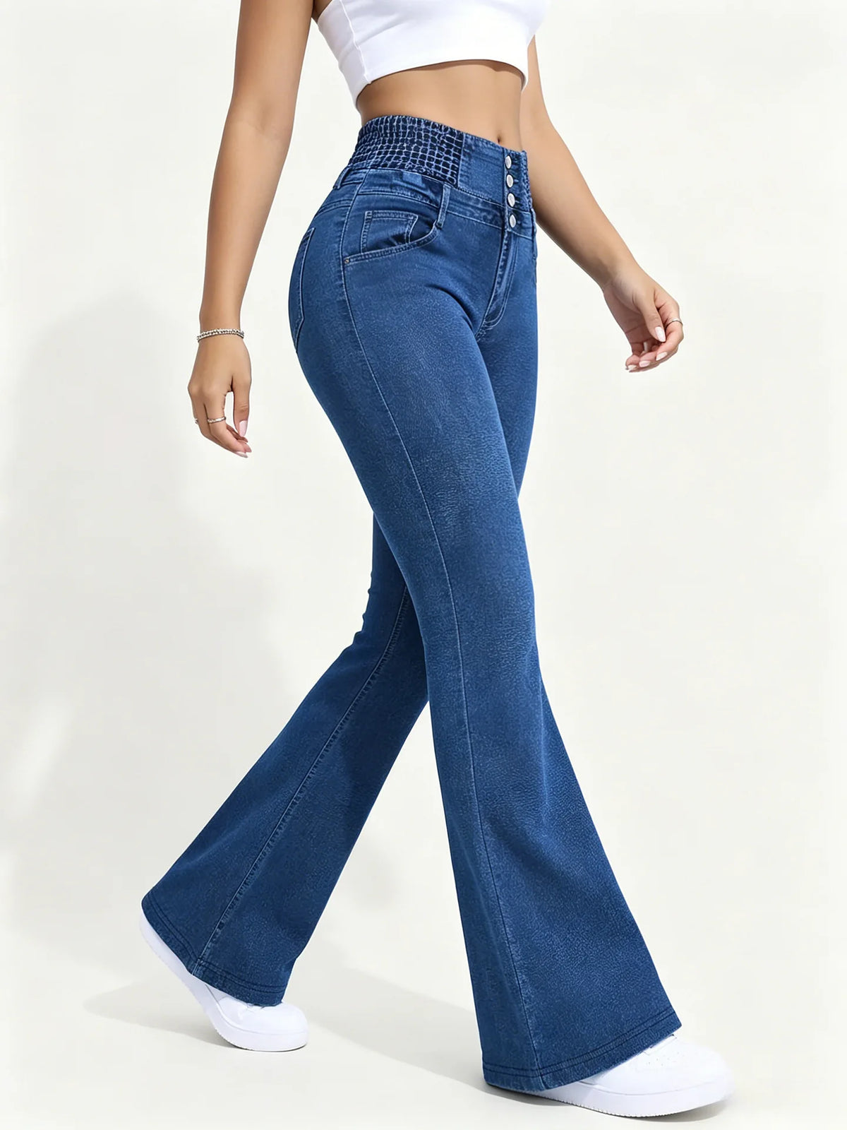 Calça Jeans Flare Cintura Alta Efeito Modelador Elástica