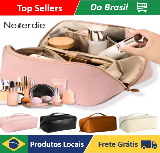 Necessaire Feminina Grande em Material Sintético – Bolsa de Maquiagem Portátil para Viagem