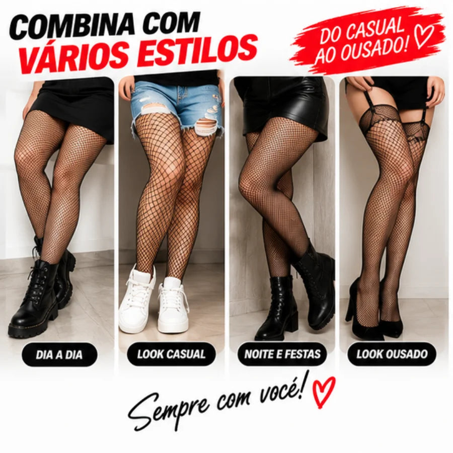 Kit 4 Meias-Calças Arrastão Pretas