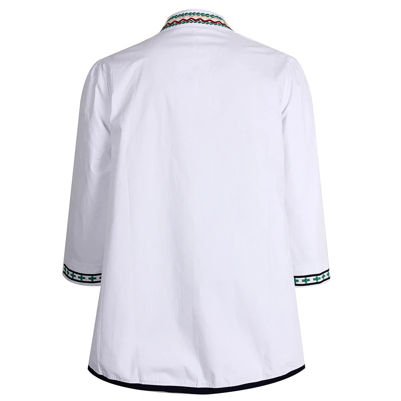 Women Summer Fall Tops Blouses Casual 3/4 Sleeve Runway Shirts Embroidered Elegant Office Lady Blusas بلايز نسائيه ف