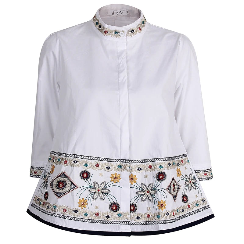 Women Summer Fall Tops Blouses Casual 3/4 Sleeve Runway Shirts Embroidered Elegant Office Lady Blusas بلايز نسائيه ف