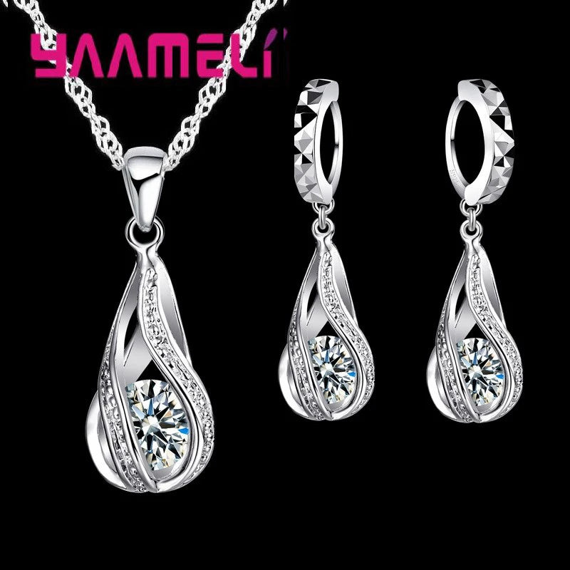 Conjunto Colar e Brincos de Argola com Zircônia Gota – 8 Cores