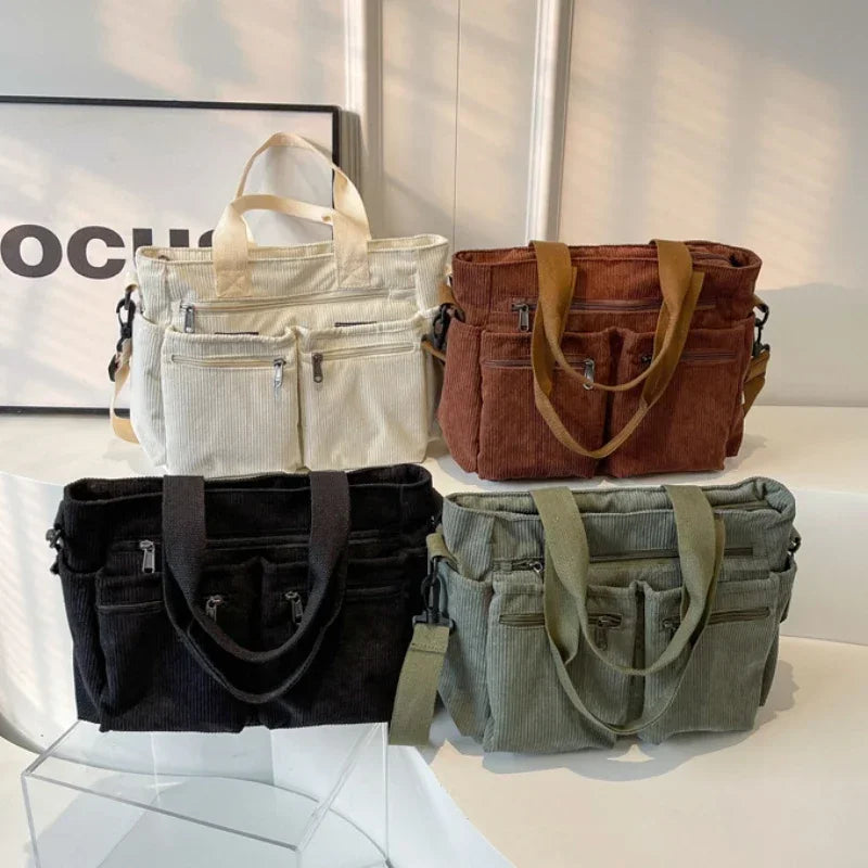 Bolsa Tiracolo de Veludo Cotelê Grande Capacidade