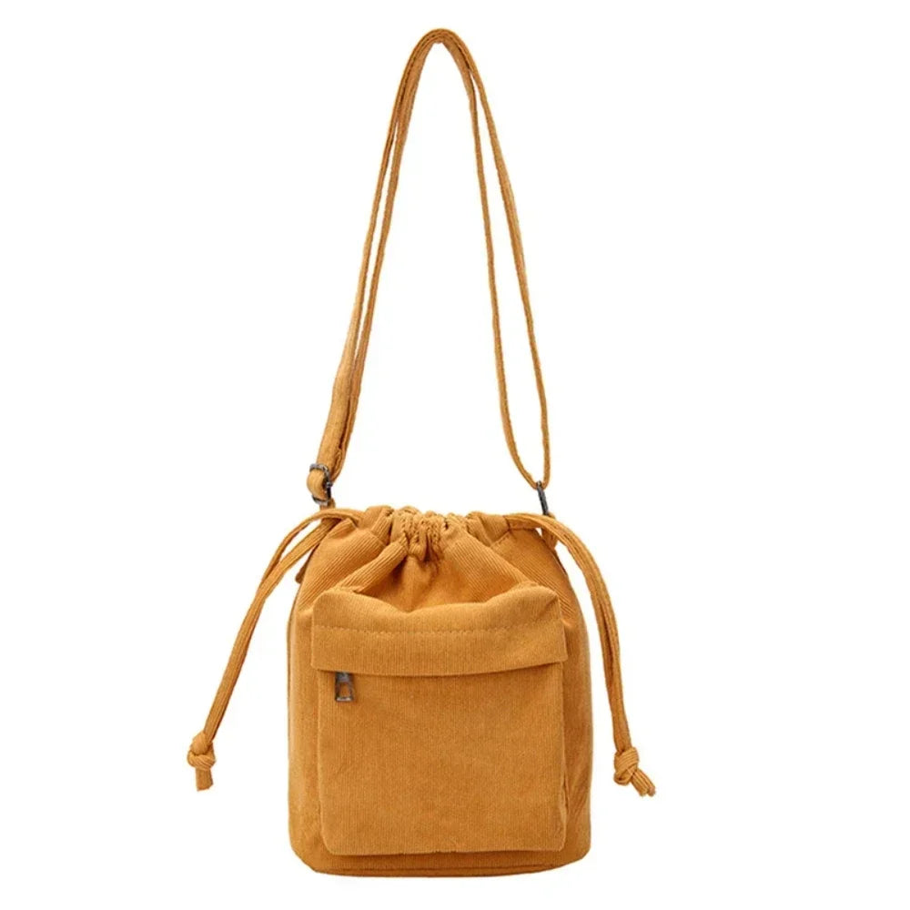 Bolsa Saco Feminina de Ombro com Cordão Estilo Coreano – Leve e Casual, 4 Cores