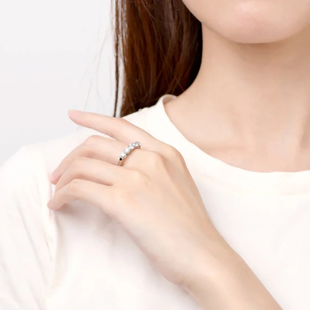 Anel Moissanite Prata 925 Aliança Clássica