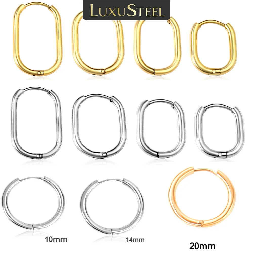 Brincos de Argola Oval Retangular em Aço Inoxidável – Antialérgicos, Dourado ou Prateado