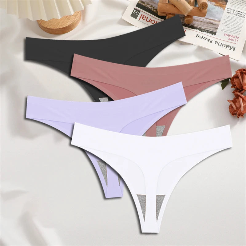 4-Piece Satin-Touch Seamless Thong Set – Low Rise
