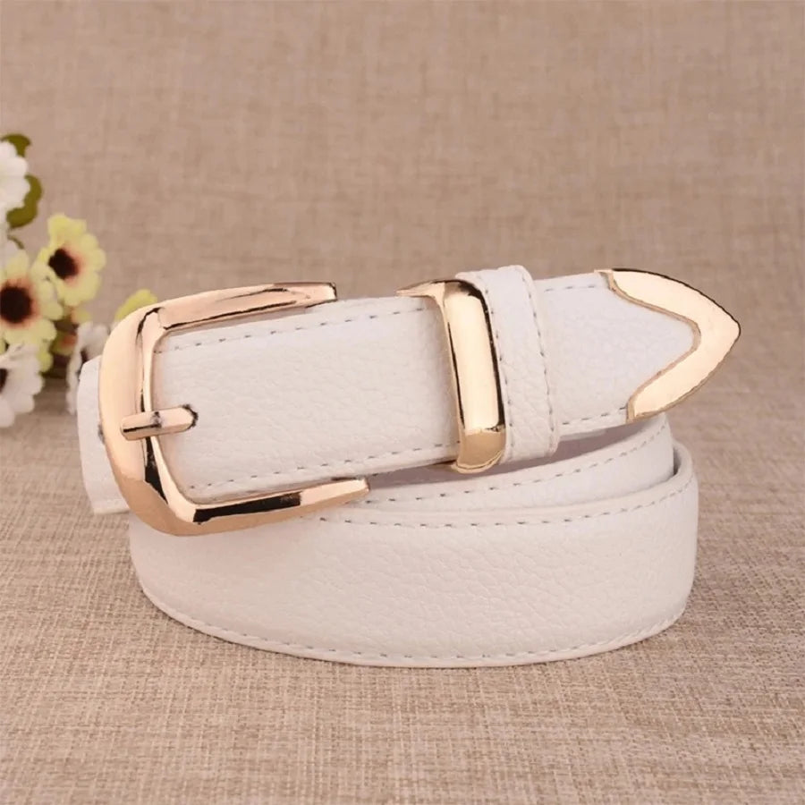 Cinto Feminino em Material Sintético com Fivela de Pino – Estilo Vintage, Várias Cores