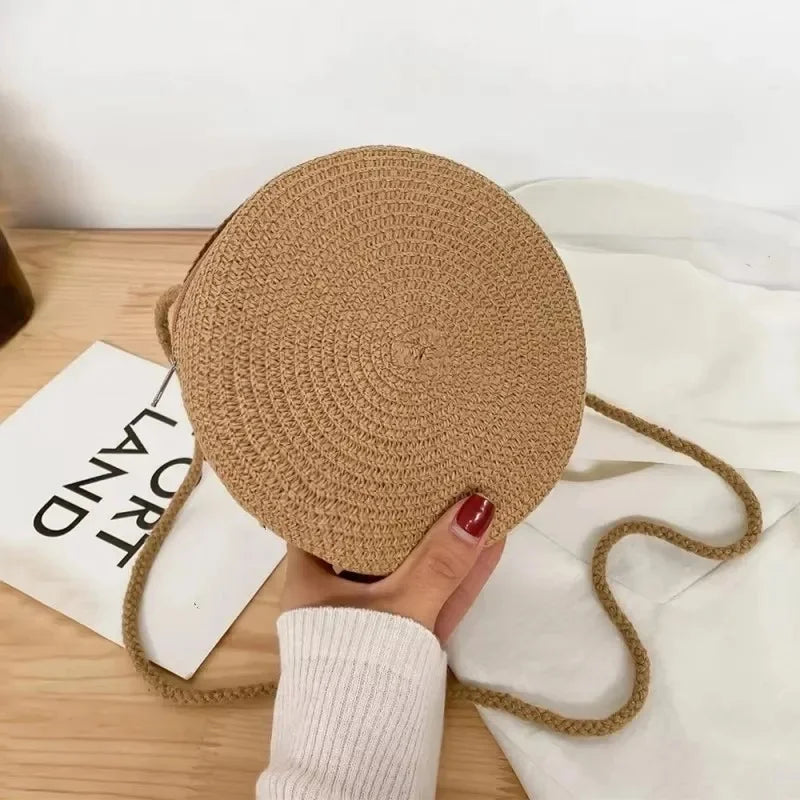 Bolsa de Palha Redonda Minimalista de Ombro