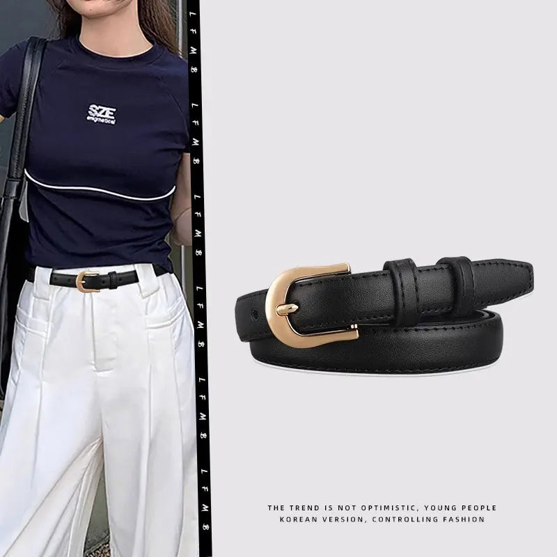 Cinto Feminino Fino Marrom em Material Sintético – Combina com Calça e Look Casual