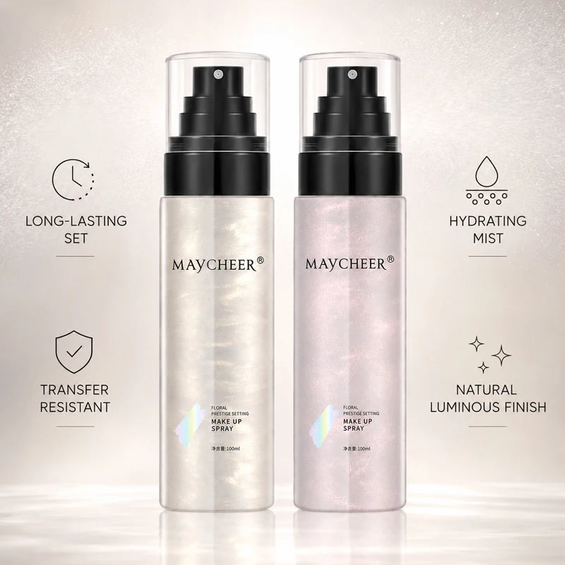 Spray Fixador de Maquiagem 100ml MAYCHEER – Névoa Ultrafina, Longa Duração e Efeito Glow