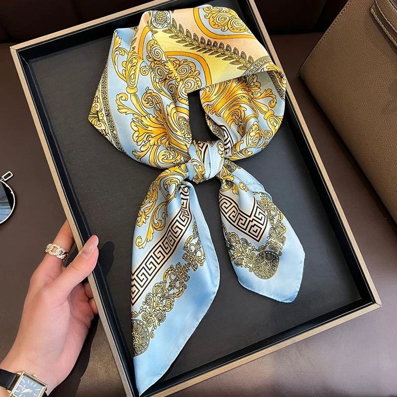 Lenço de Cetim Quadrado Estampado 70x70cm – Bandana Elegante para Cabelo, Pescoço e Bolsa