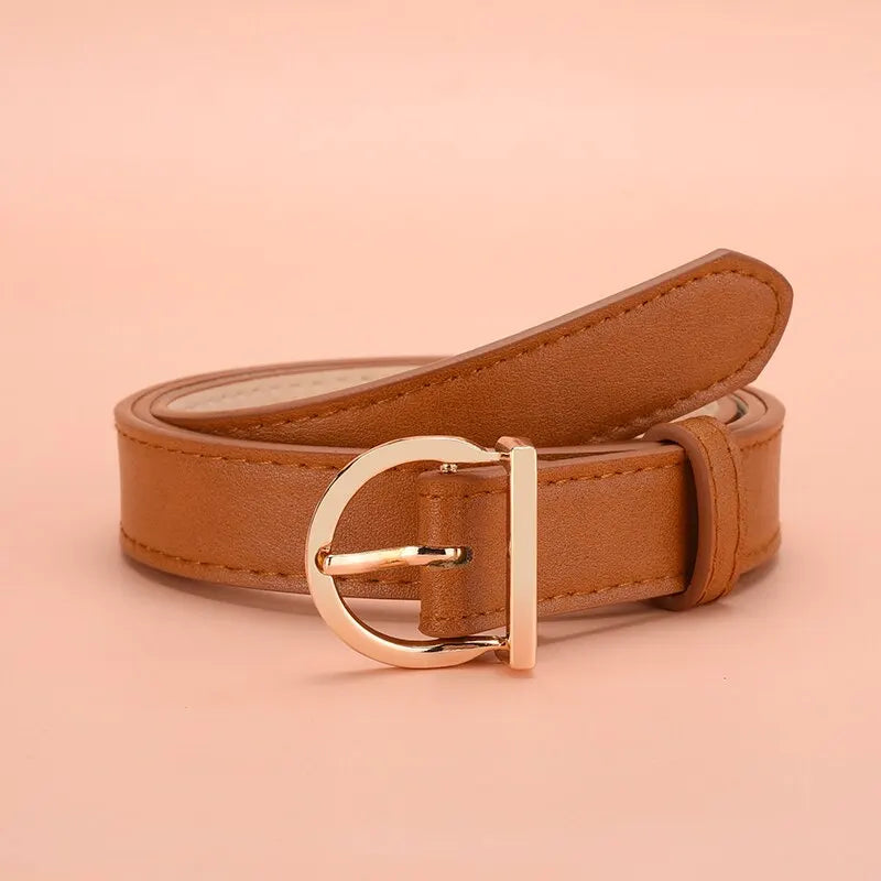 Cinto Feminino Fivela Dourada em Material Sintético – Elegante e Versátil, 105cm