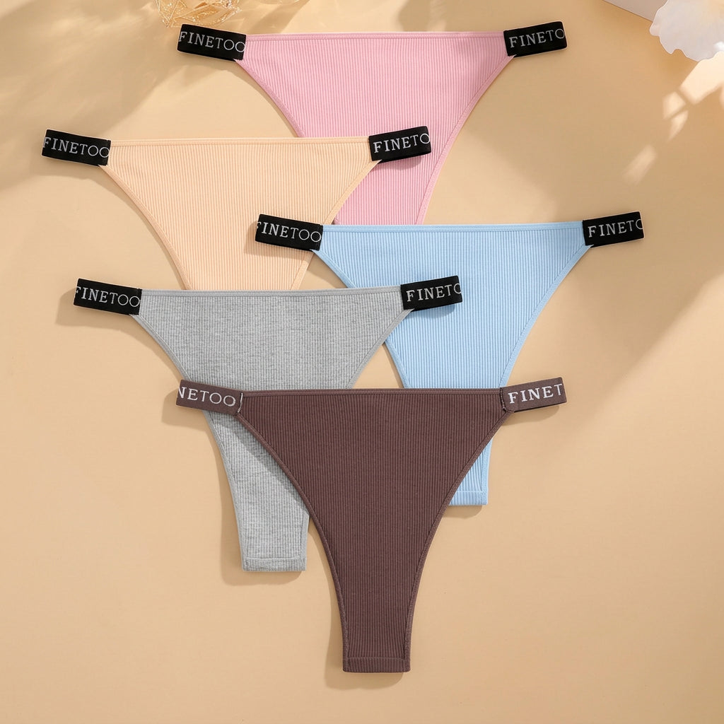 5-Pack Low-Rise Cotton Panties with Logo Waistband