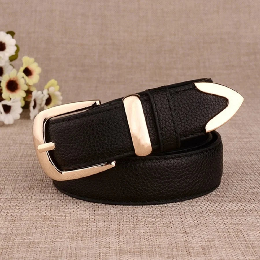 Cinto Feminino em Material Sintético com Fivela de Pino – Estilo Vintage, Várias Cores