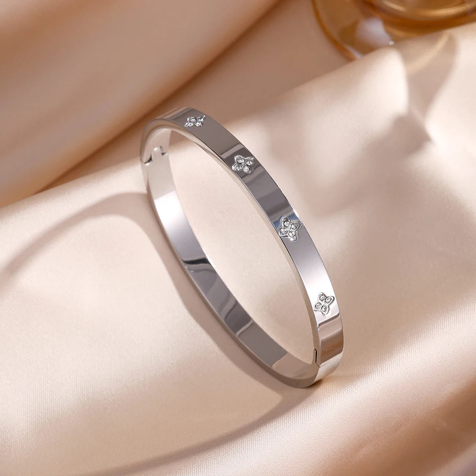 Pulseira Bracelete Feminino Aço Inox com Zircônias – Avulsa ou Kit 5