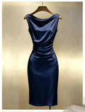Vestido Midi Plissado Sem Mangas Elegante Estilo Francês