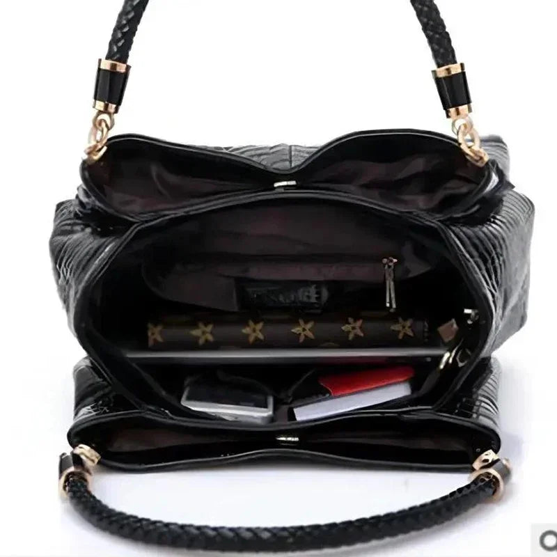 Bolsa Feminina de Ombro Estampa Crocodilo, Grande Capacidade, Ideal para o Dia a Dia