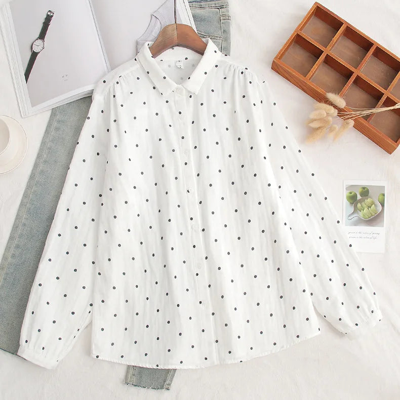 Embroidered Cotton Women's Long Sleeve Shirts White Blue 2026 Spring New Casual Women Loose Blouses and Tops Fine Female Clothes