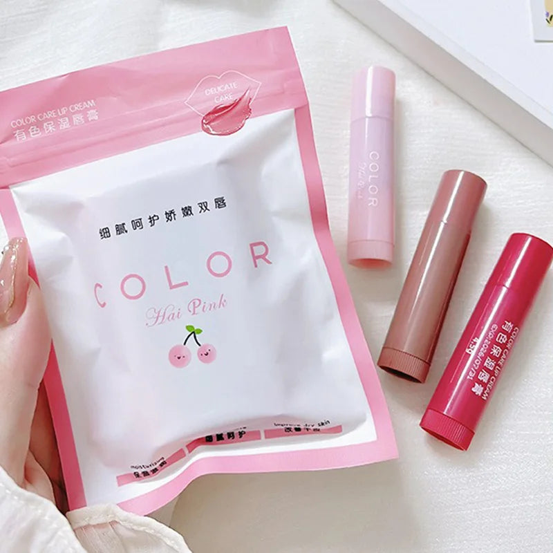 Kit 3 Bálsamos Labiais Hidratantes com Cor HAIPINK – Hidrata e Suaviza os Lábios