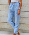 Calça Pantalona Feminina de Algodão e Linho com Cintura Elástica