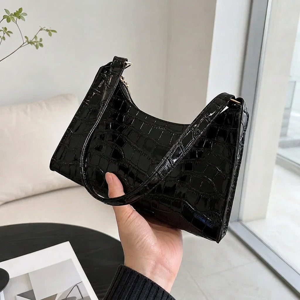 Bolsa Baguete Feminina Textura Croco – Preta ou Vermelha