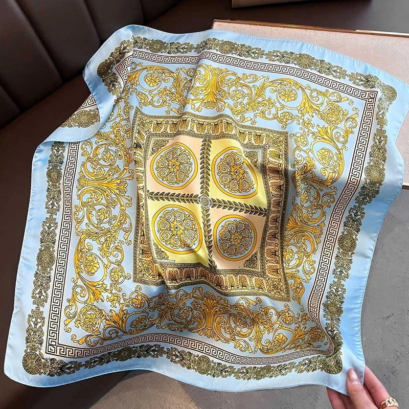 Lenço de Cetim Quadrado Estampado 70x70cm – Bandana Elegante para Cabelo, Pescoço e Bolsa