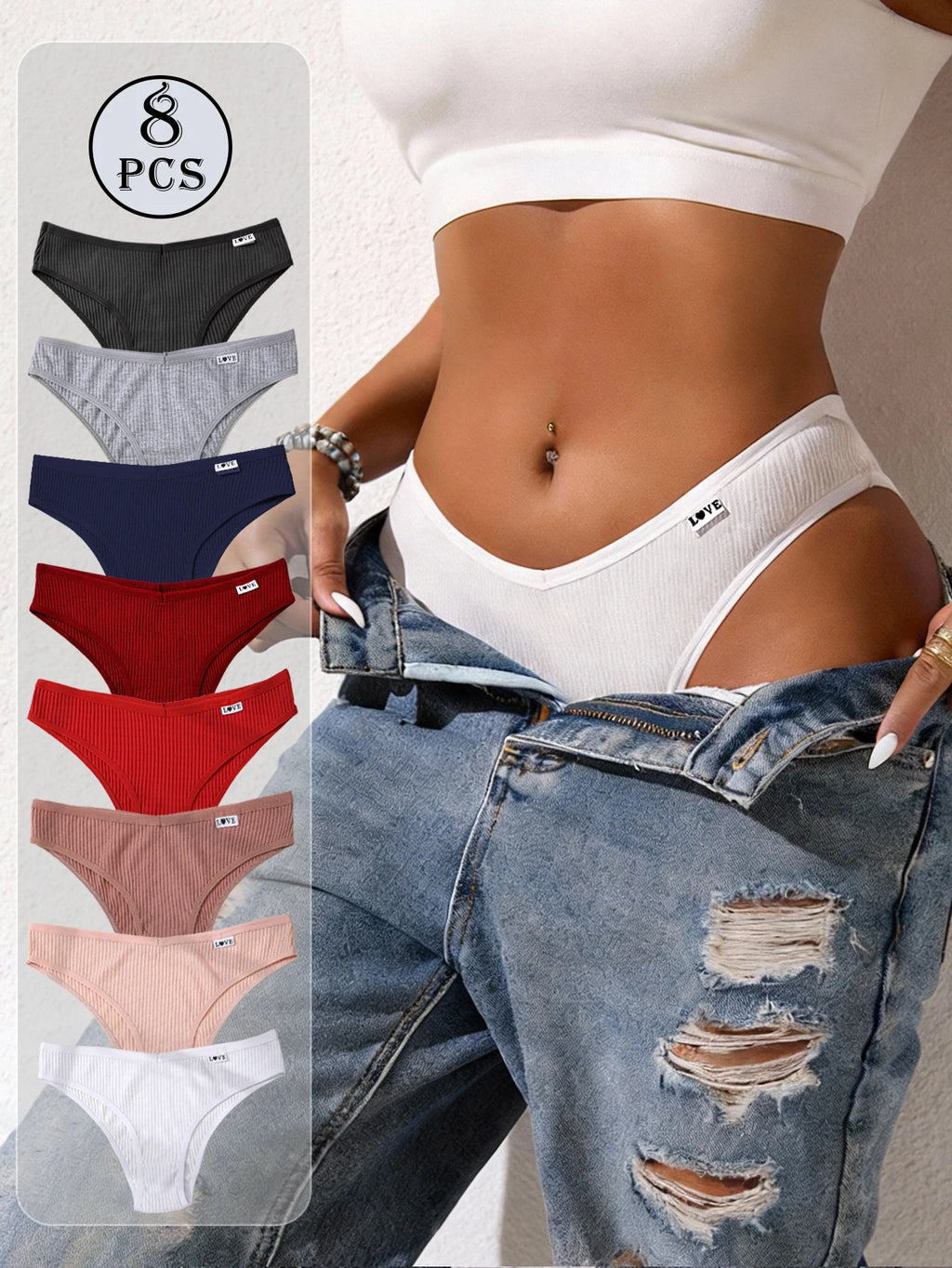 Kit 8 Calcinhas Macias Cintura Baixa em V Alta Elasticidade Confortáveis Feminina
