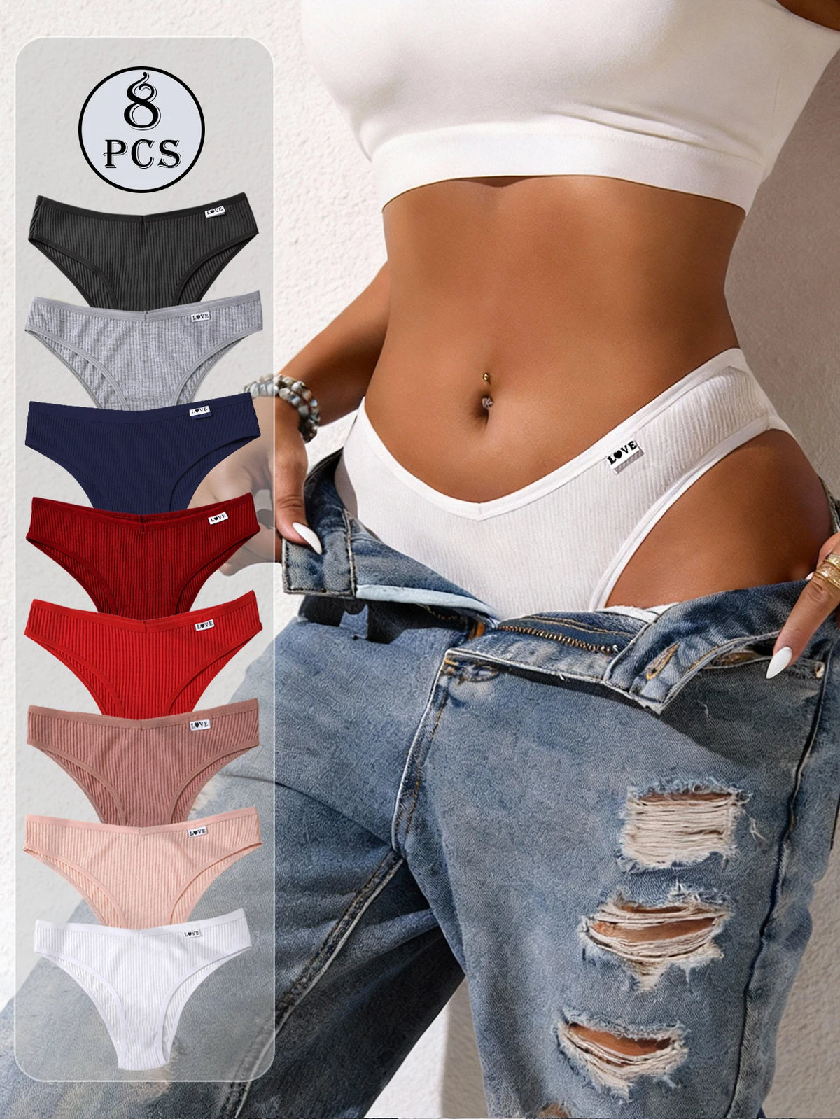 Kit 8 Calcinhas Macias Cintura Baixa em V Alta Elasticidade Confortáveis Feminina