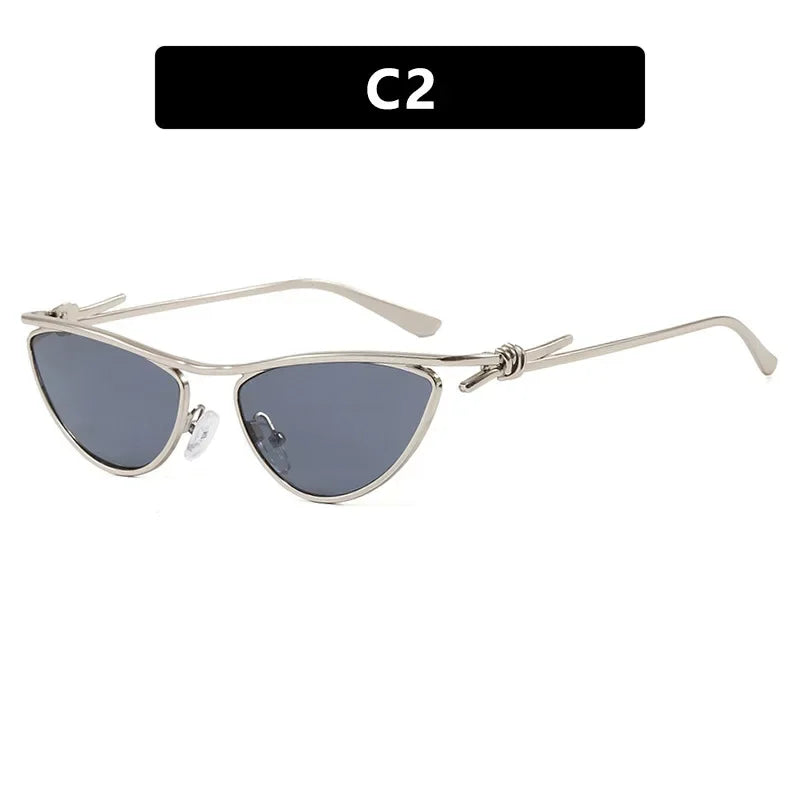 Óculos de Sol Gatinho Triangular Y2K Feminino, Design Punk com Armação Metálica