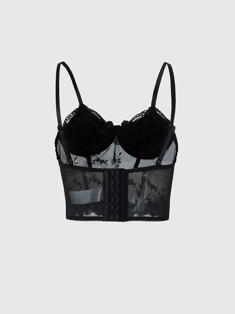 Corset Cropped de Renda Preto Slim