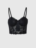 Corset Cropped de Renda Preto Slim