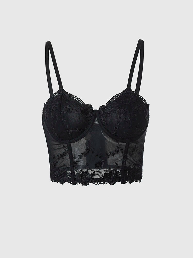 Corset Cropped de Renda Preto Slim