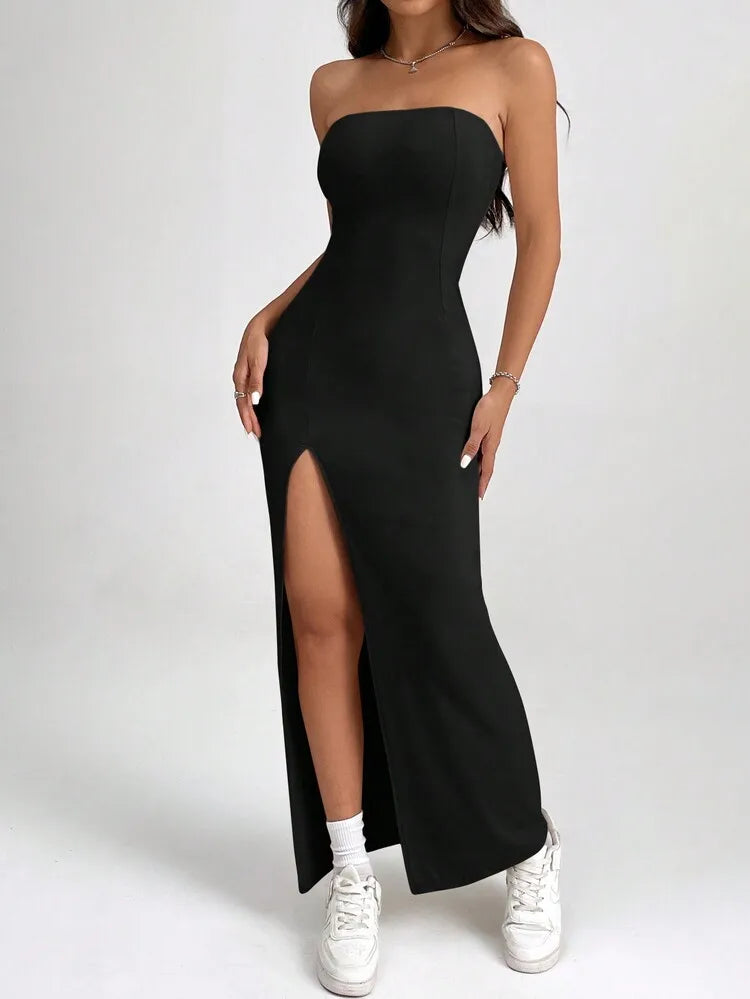 Vestido Longo Tomara que Caia Preto Fenda Lateral Festa