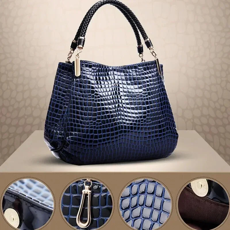 Bolsa Feminina de Ombro Estampa Crocodilo, Grande Capacidade, Ideal para o Dia a Dia
