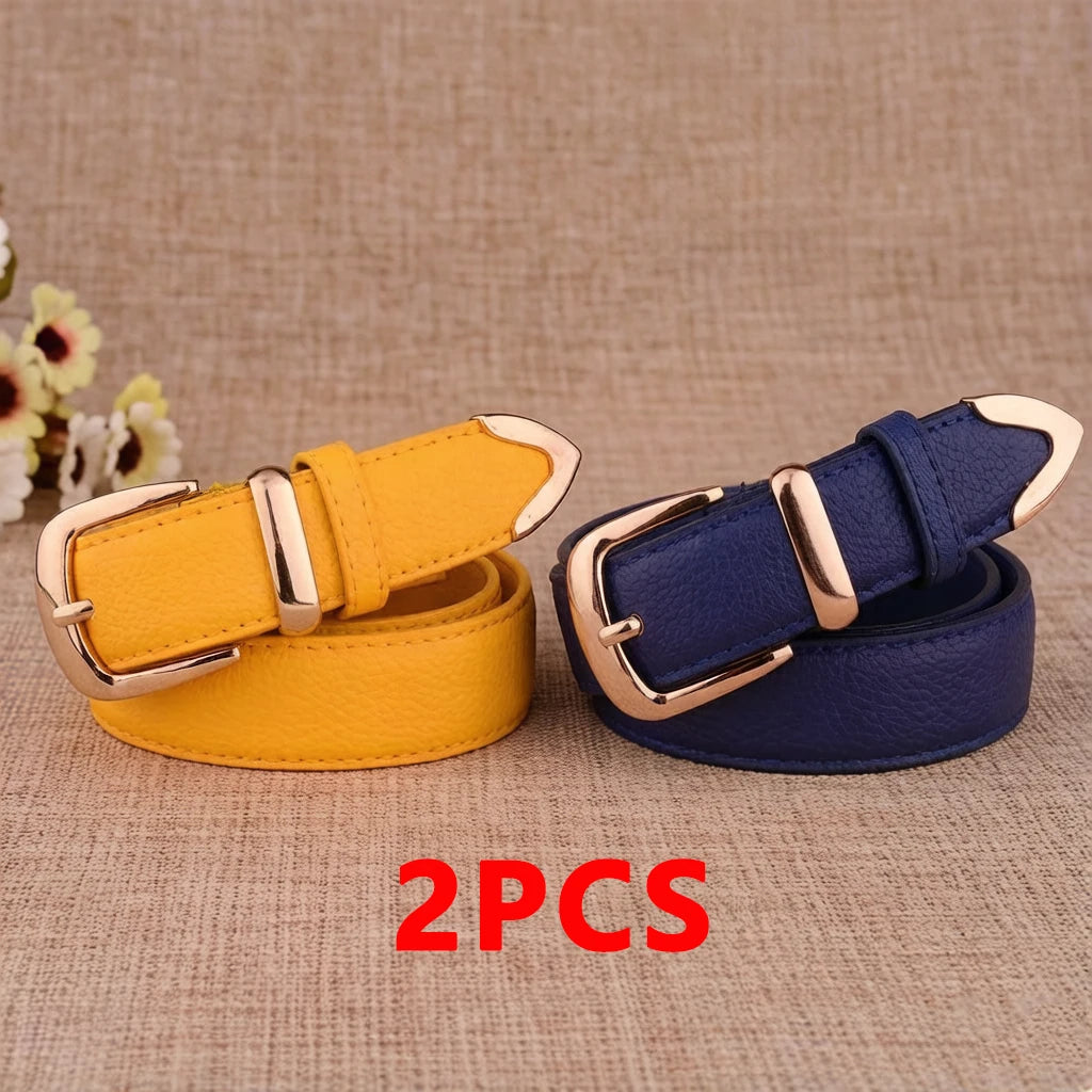Cinto Feminino em Material Sintético com Fivela de Pino – Estilo Vintage, Várias Cores