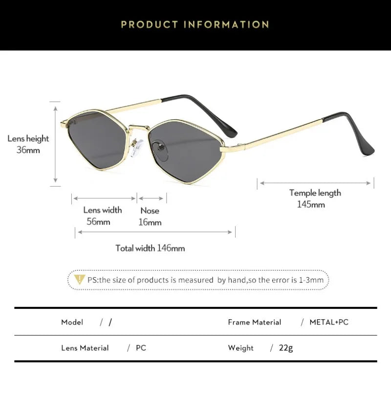 Óculos de Sol Gatinho Poligonal com Armação de Metal – UV400