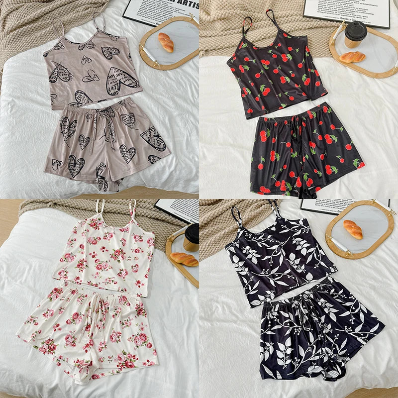 Pijama Feminino de Cetim Estampado – Blusa Manga Curta e Short, Conjunto Confortável