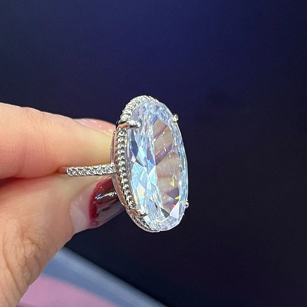 Anel Prata 925 Zircônia Oval Brilhante