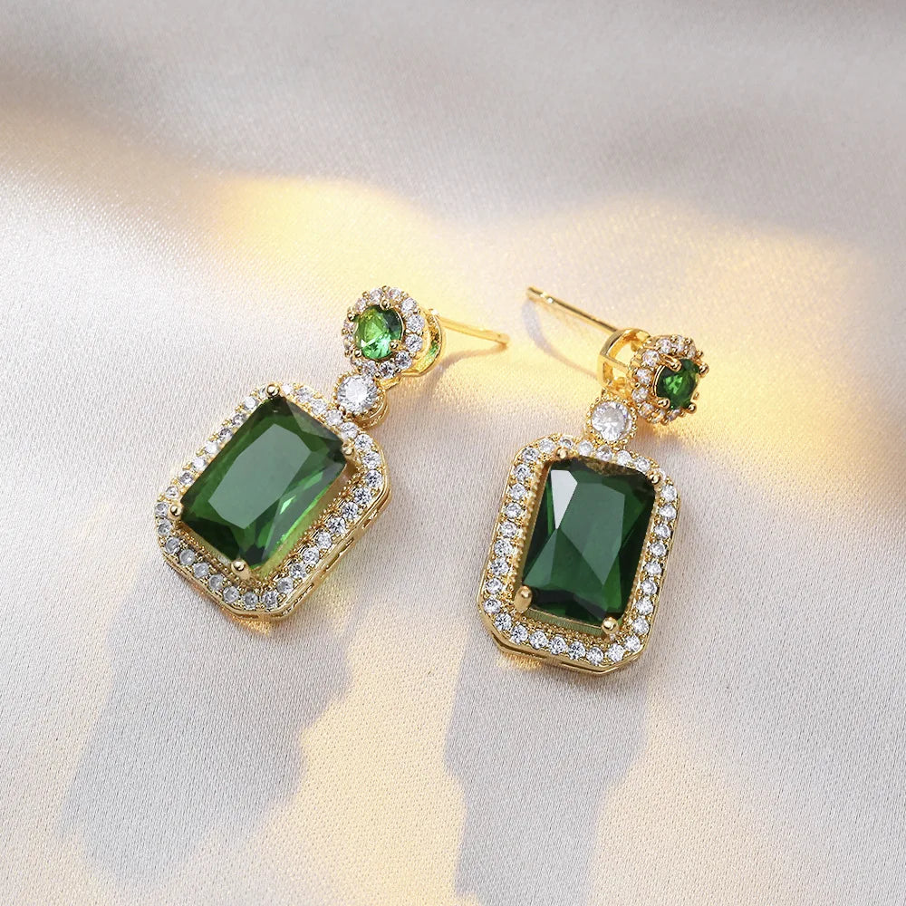 Conjunto 4 Peças Colar, Brincos e Anel com Strass Quadrado para Noiva e Festa