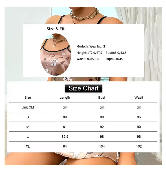 Camisola de Cetim Floral Sem Mangas Costas Nuas para Casa