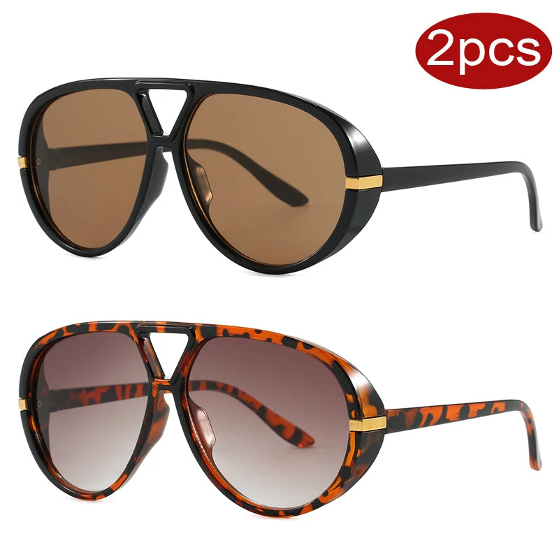 Óculos de Sol Piloto Oval Oversized Estilo Punk Vintage