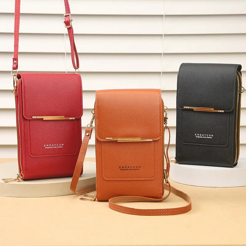 Bolsa Transversal Feminina Pequena Porta-Celular com Visor Touch e Porta-Cartões – 6 Cores