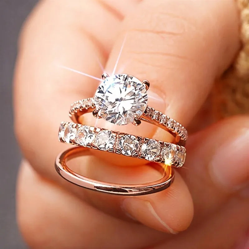 Conjunto de 3 Anéis Zircônia Brilhante