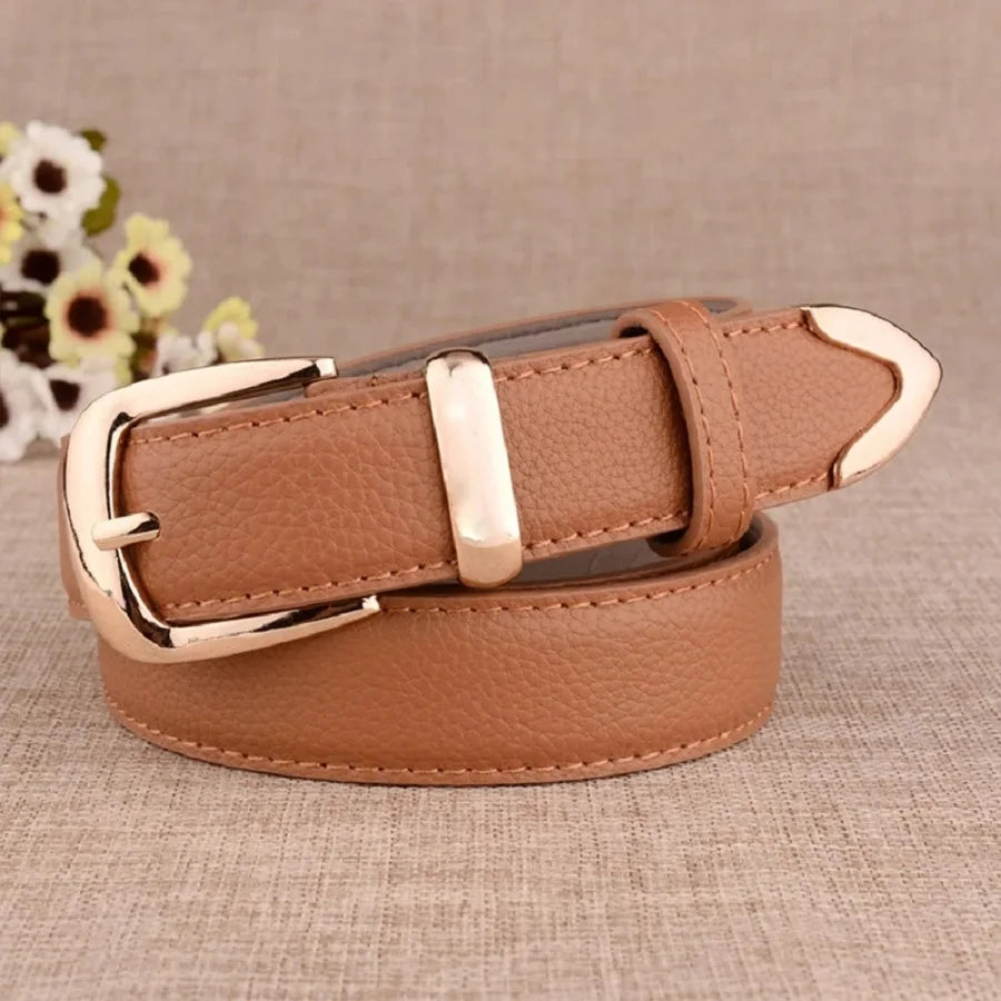 Cinto Feminino em Material Sintético com Fivela de Pino – Estilo Vintage, Várias Cores