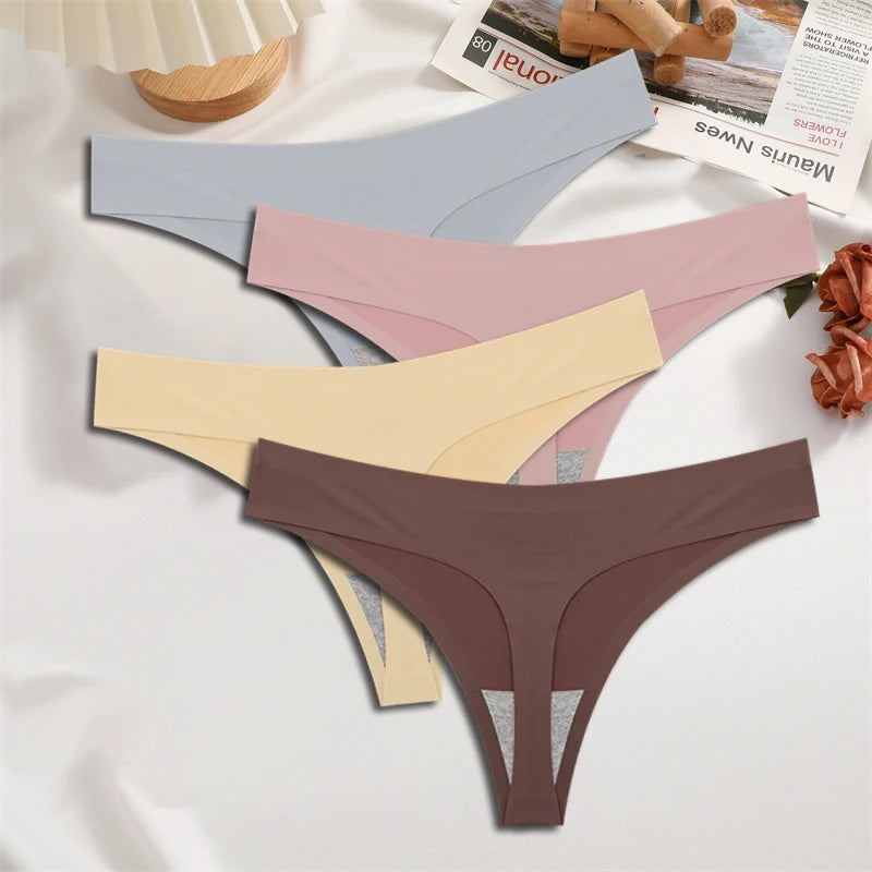 4-Piece Satin-Touch Seamless Thong Set – Low Rise