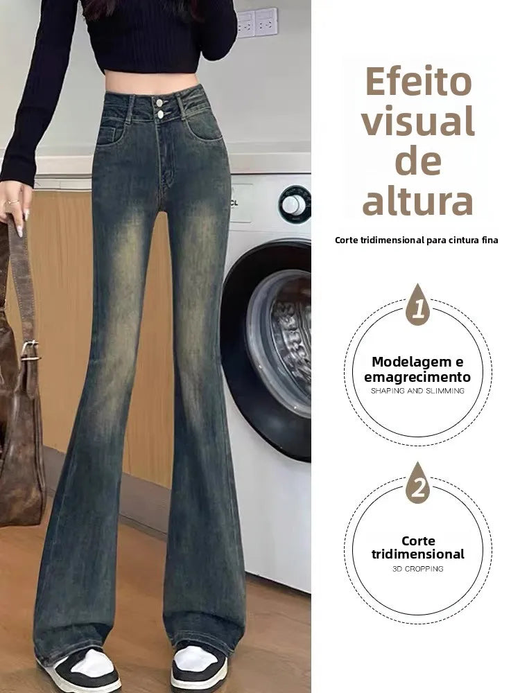 Calça Jeans Flare Cintura Alta Elástica Feminina