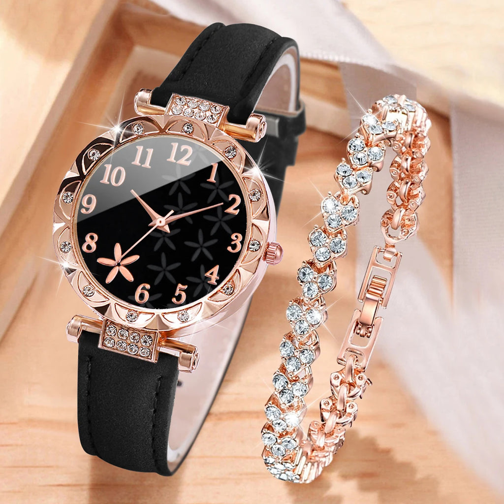 Conjunto Relógio Feminino com Pulseira Strass 2 Peças